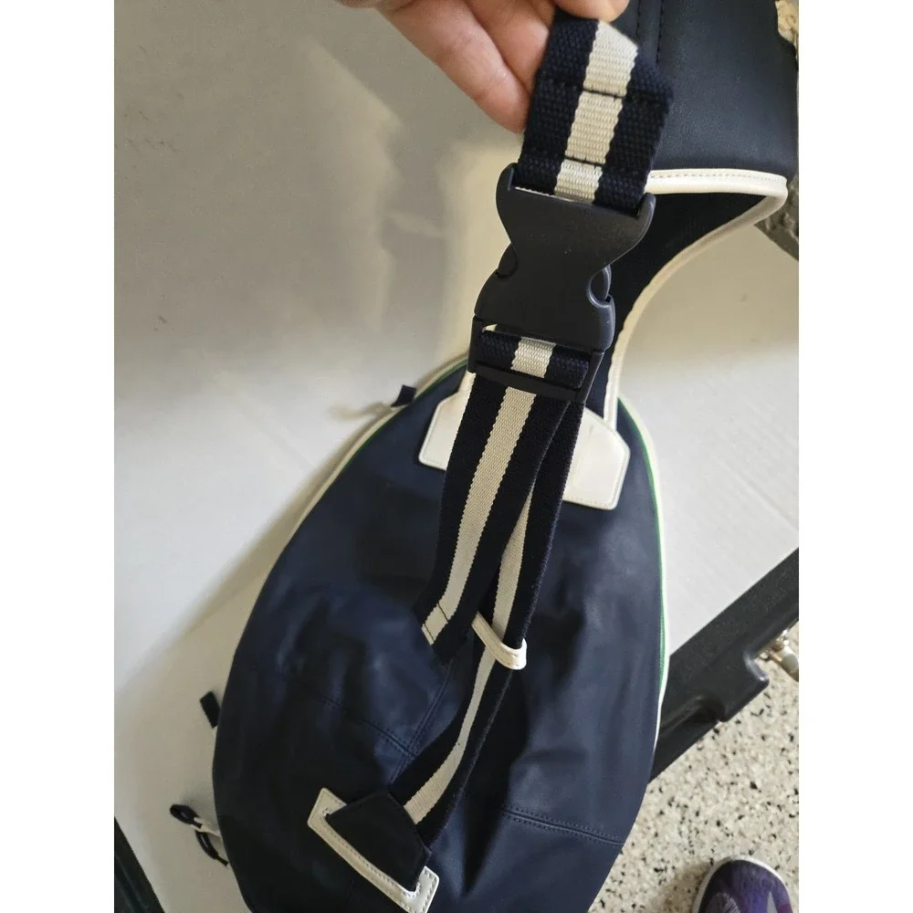 Tory Burch Sport Tennis Racquet Tote Meesenger Bag Blue White Adj Strap Compart